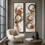 Ensemble de 2 impressions encadrées sur toile, motif abstrait de cercles superposés noirs, gris et orange rouille – 152 x 51 cm (60 x 20 x 2 pouces)-134738982-134738983
