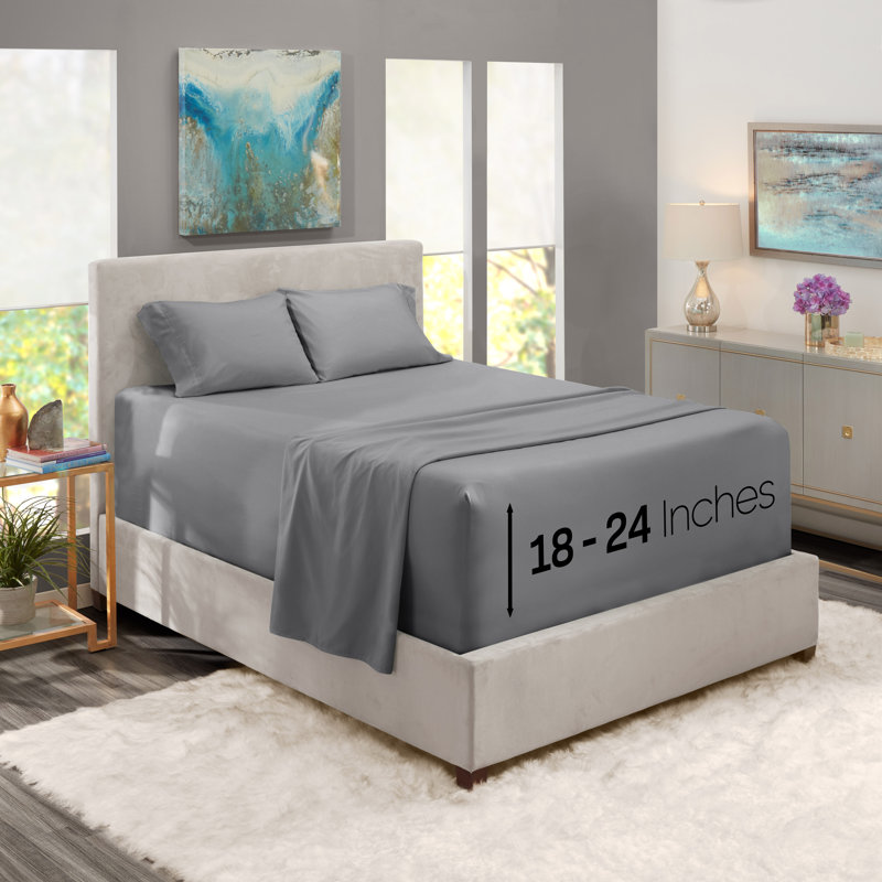 Ensemble de draps en micro-fibre, Gris moyen, Drap-housse taille de lit très grand lit divisé