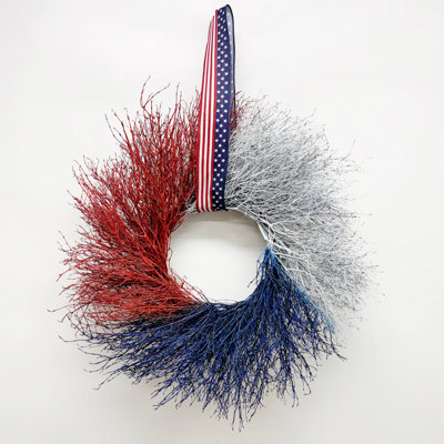 Preserved Patriotic Twigs and Ribbon Hanger Wreath