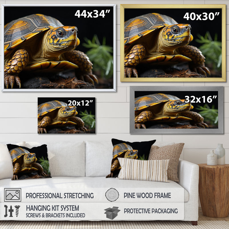 Gros plan sur une tortue, portrait sur toile, H 30 po x l 40 po x P 1,5 po, Cadre doré à une seule photo