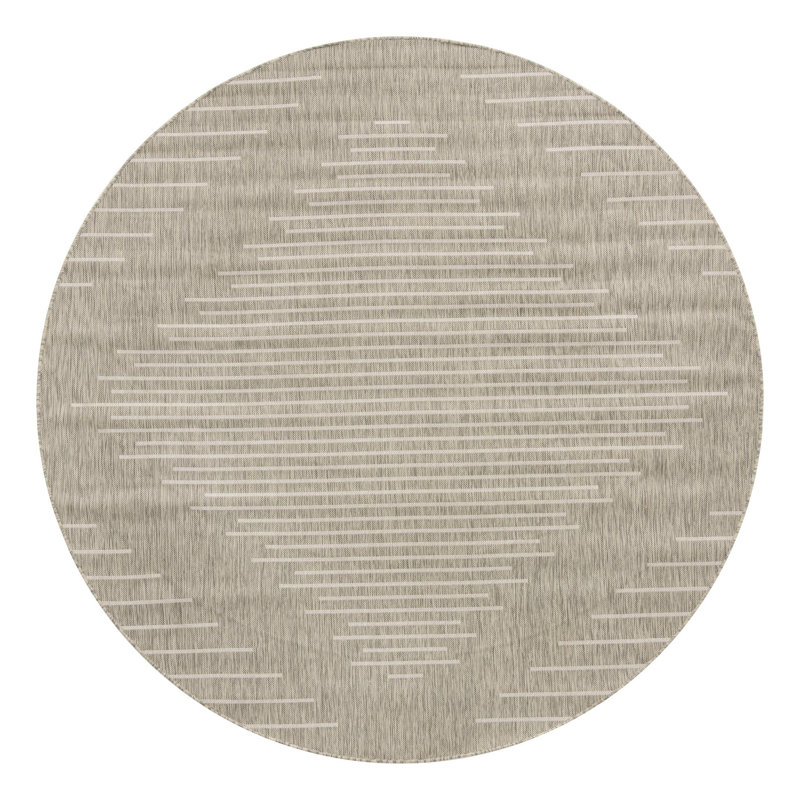 Tapis intérieur / extérieur gris Ava-Mary, Rond 7 pi 10 po