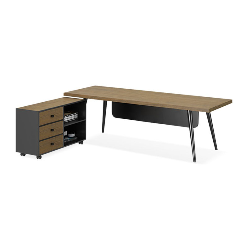 Bureau de direction en bois massif avec tiroirs Burlywood, 29,53 po H * 78,74 po L * 70,87 po P, Gauche