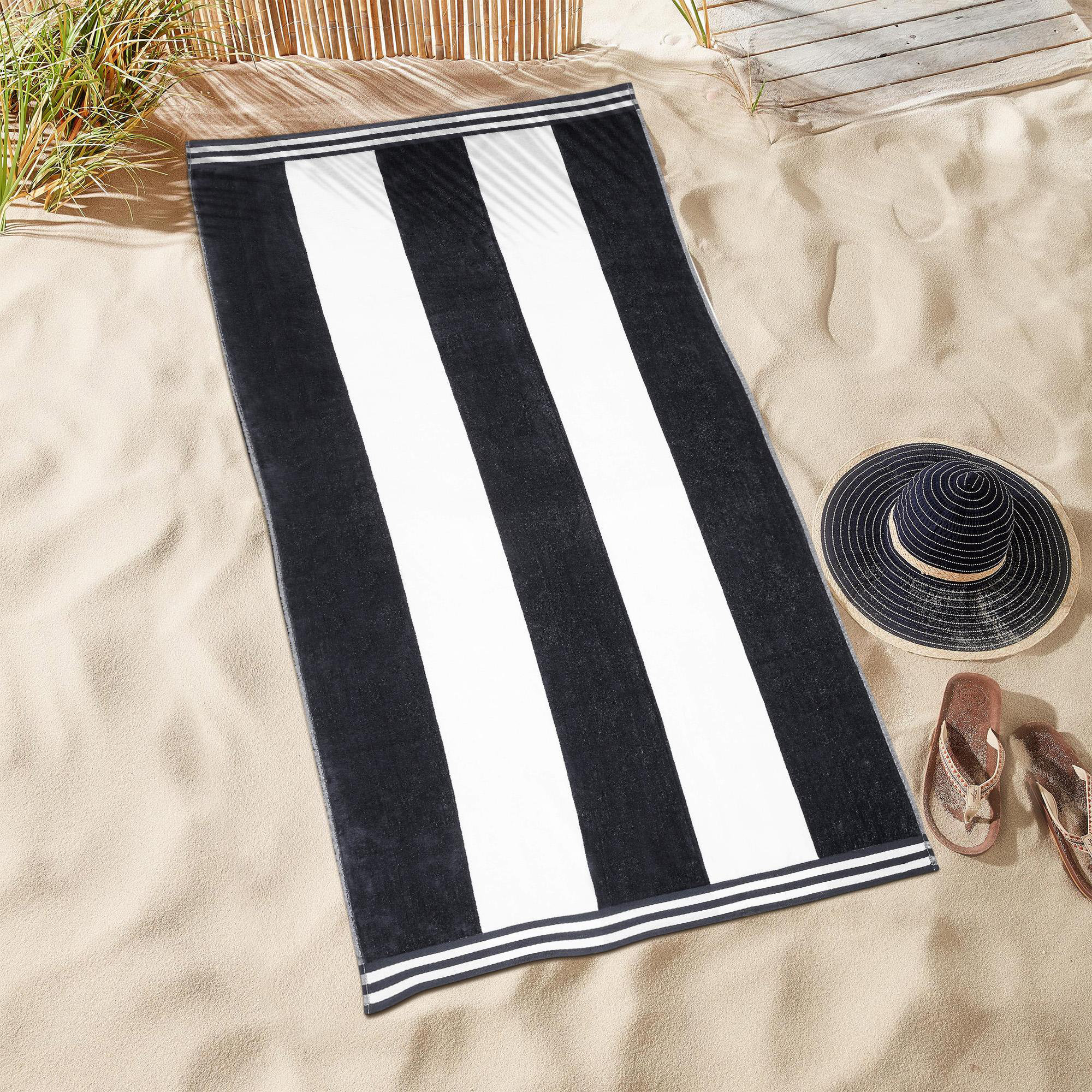 Calheta Cotton Oversized Cabana Stripe Beach Towels, 4, Charcoal