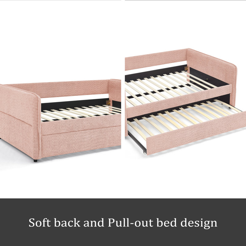 Lit de jour avec canapé-lit tapissier capitonné Pop-Up, Complet/Double, Rose