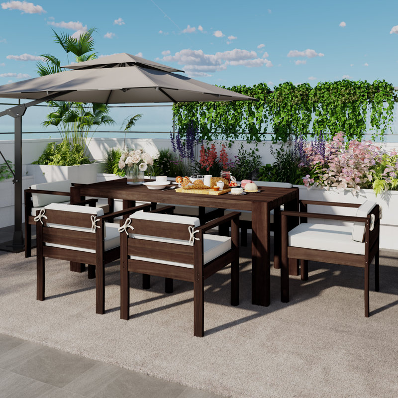 6 - Person Rectangular Outdoor Dining Set With Cushions, Brown/Mocha