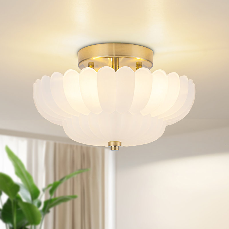 Plafonnier encastré en verre 3 lumières Junathean, Doré, Blanc