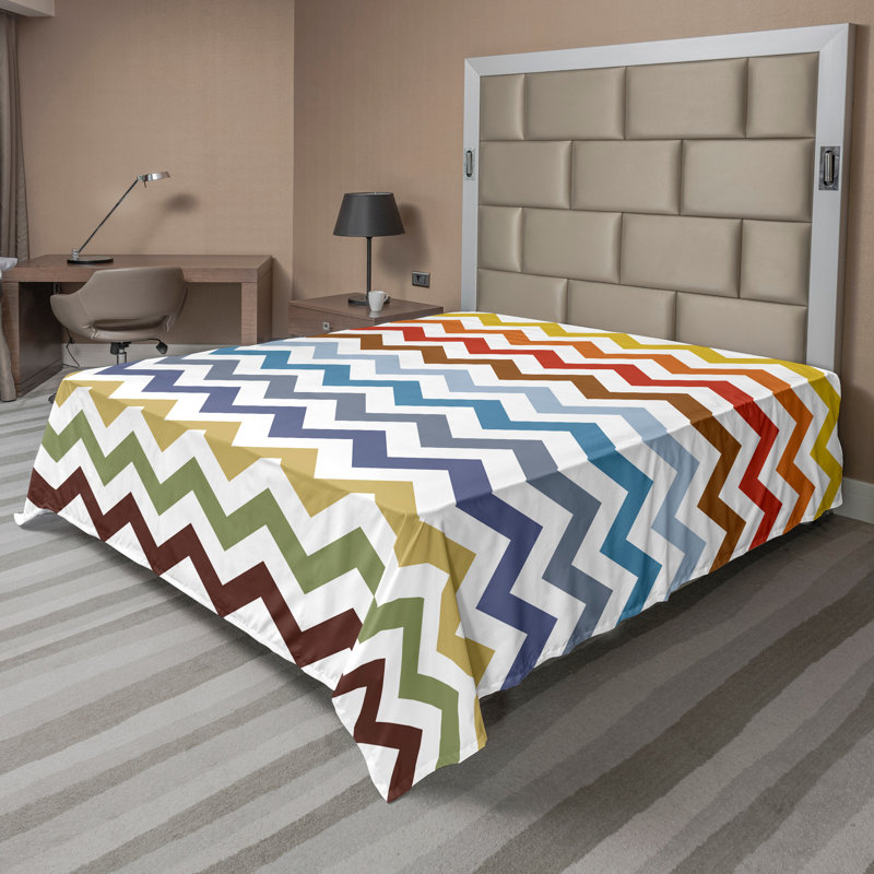 Ambesonne Nature Top Flat Sheet Glisten Fish Sunlight, Queen Flat Sheet, Multicolor Chevron 2