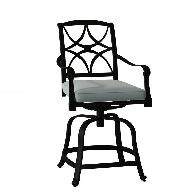 Wiltshire Outdoor Swivel Bar Stool, Textured Black, Canvas Navy Sunbrella® Canvas, 26.5"