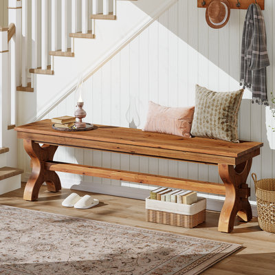 Solid Wood Entryway Bench, 55-Inch Farmhouse Indoor Bench by Ebern Designs