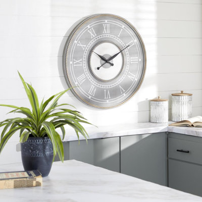 Wood Beaded Decorative Gray Wall Clock with White Accents