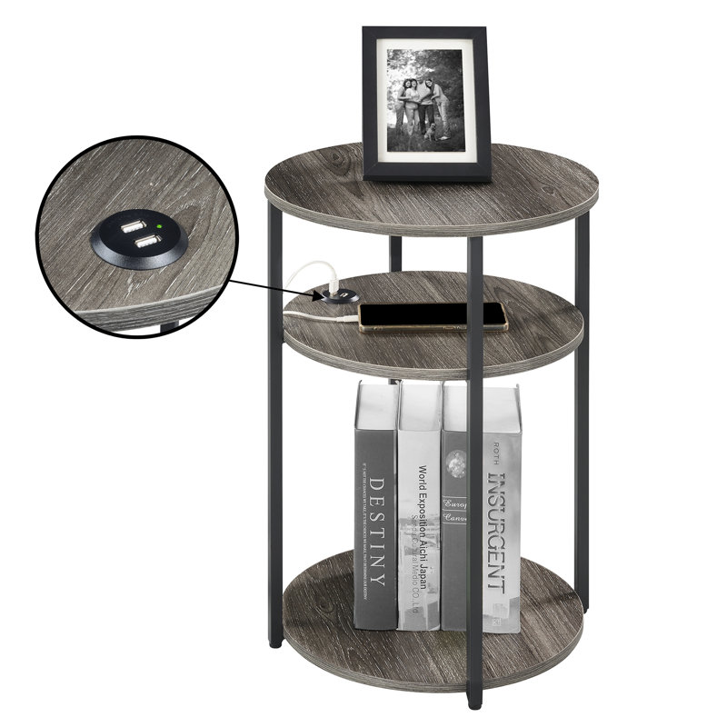 Table de bout Ramos avec USB intégré, Gris patiné