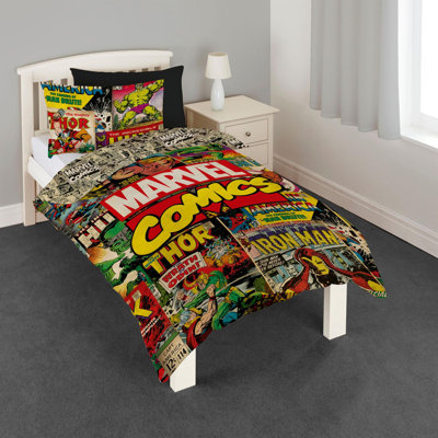 Marvel Avengers Comics Duvet Cover Set Bedding Set with Pillowcase Multi Single