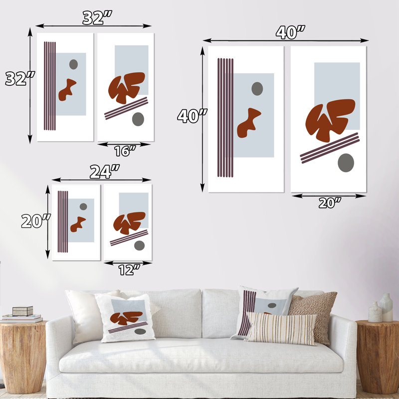 «Bohemian Mid Century Geometric Typographie VII», ensemble de 2 impressions, Toile tendue, H 20 po x l 24 po x P 1 po