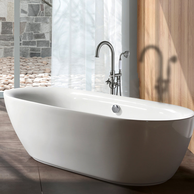 Robinet de baignoire avec douche à main en nickel brossé - métal, élégance pour salle de bain nickel métallique autoportant, sophistication