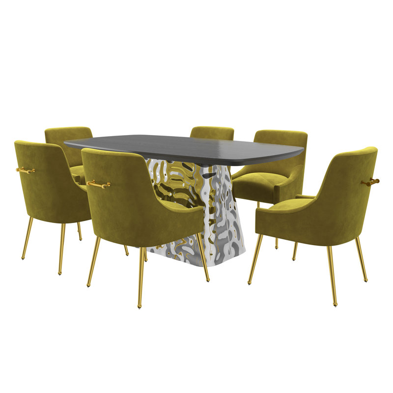 Hillit 6 - Person Wood Dining Set with Velvet Dining Chairs for Kitchen, Green