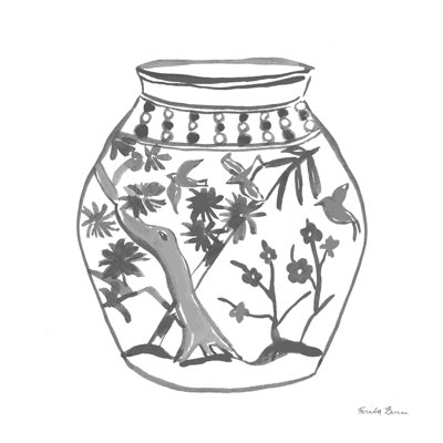 " Chinoiserie VII Grey " by Farida Zaman Painting Print