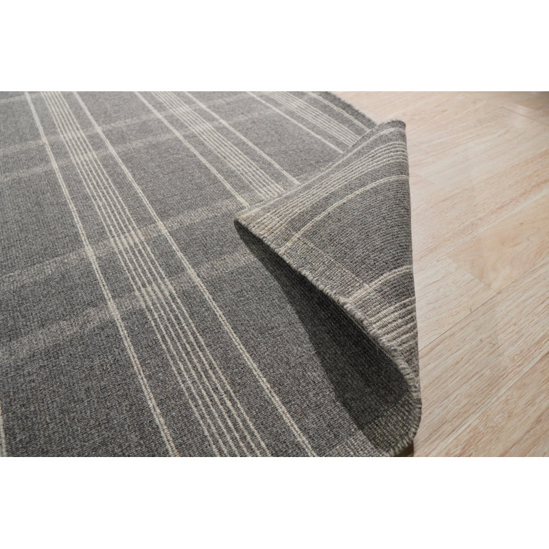 Gray Hand-Knotted Wool Subtle Plaid Texture Geometric Modern Contemporary Carpet Rug, 5' x 8'