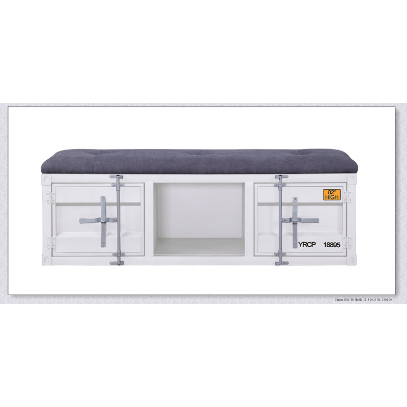 Banc Cargo en tissu et finition blanche avec rangement, Blanc