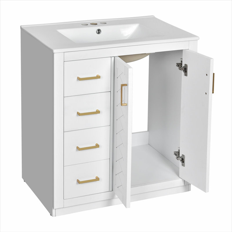 Ensemble de meuble-lavabo 30 po avec tiroirs et armoires, Blanc
