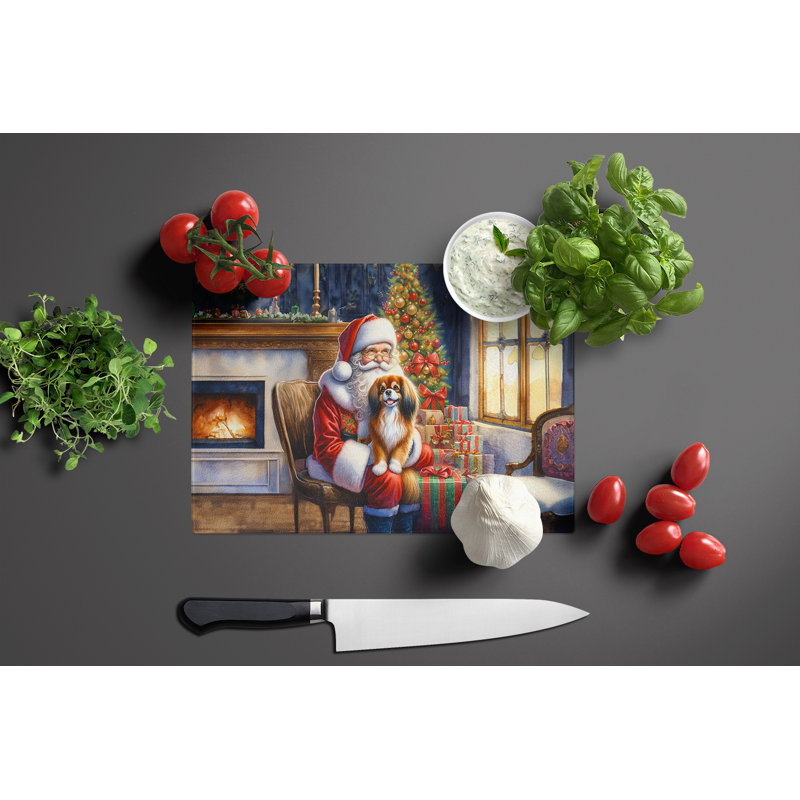 Planche à découper en verre épagneul et père Noël tibétain