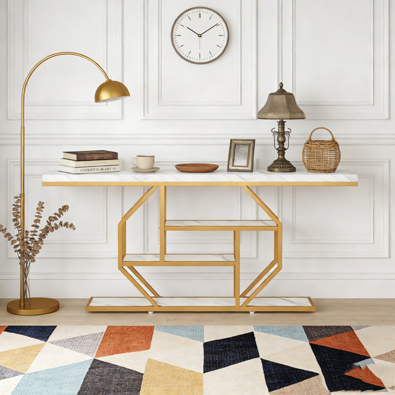 4-Tier Console Table Sofa Table Accent Table with Storage Shelves