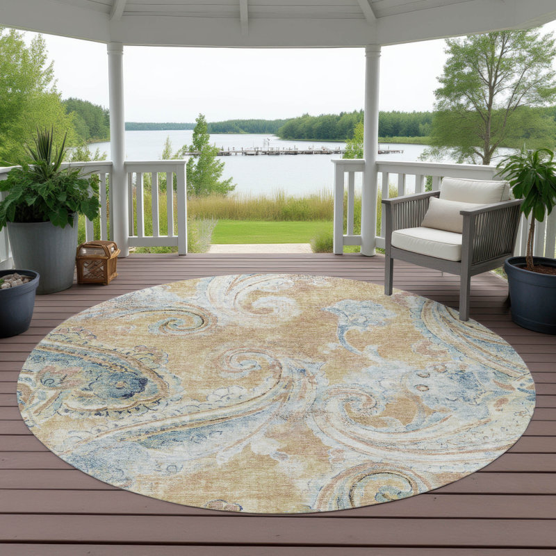 Machine Washable Indoor/Outdoor Chantille ACN2748 Paisley Rug, 8' Round, Coral
