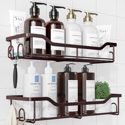 Shower Caddy - Adhesive Shower Organizer With Rustproof Stainless Steel, No Drill Bathroom Storage Shelf, Includes Hooks For Bath Accessories, 2-Pack