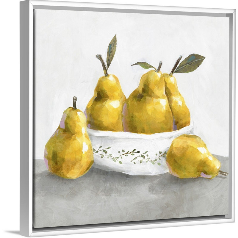 Reproduction d’art sur toile, "poires" par Isabelle Z, Cadre blanc, H 32 po x l 32 po x P 1,75 po