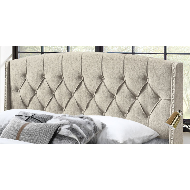 Micael Upholstered Panel Bed, Twin, Beige