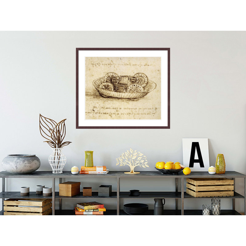 Drawing of tank-like vehicle by Leonardo da Vinci -Framed Giclee Print, H 33,5 po x l 39,01 po