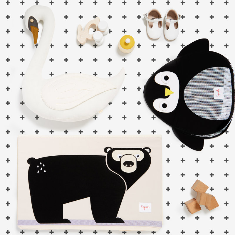 Bear Design Beige and Black Polyester Toy Chest