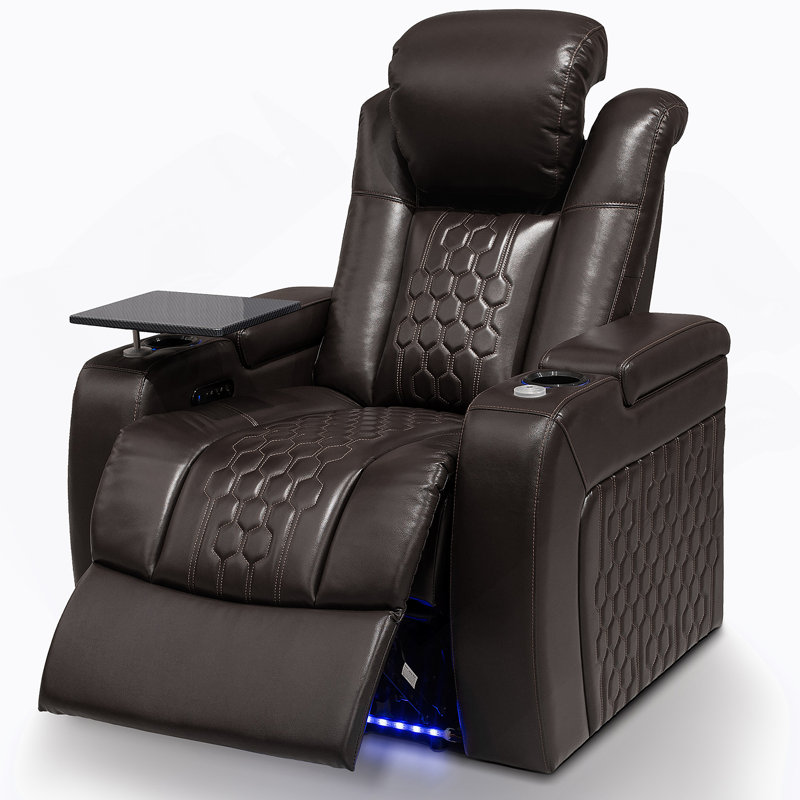 Fauteuil inclinable électrique 37,8 po 1 PC fabriqué avec nappa de grain supérieur, relaxation entièrement réglable, charge intelligente, éclairage DEL RVB dynamique, CAFÉ