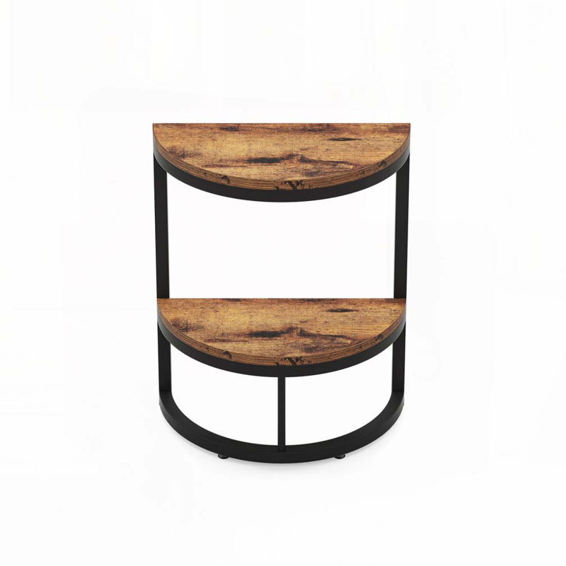 Slim Half Moon 2-Tier Semi-Circle End Table, Rustic Wooden Side Table with Storage Shelf for Small Spaces, Living Room, Bedroom, Easy Assembly