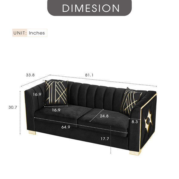 Mercer41 81.1 Inches Velvet Button Tufted Sofa Couch with 2 Pillows, 3 ...