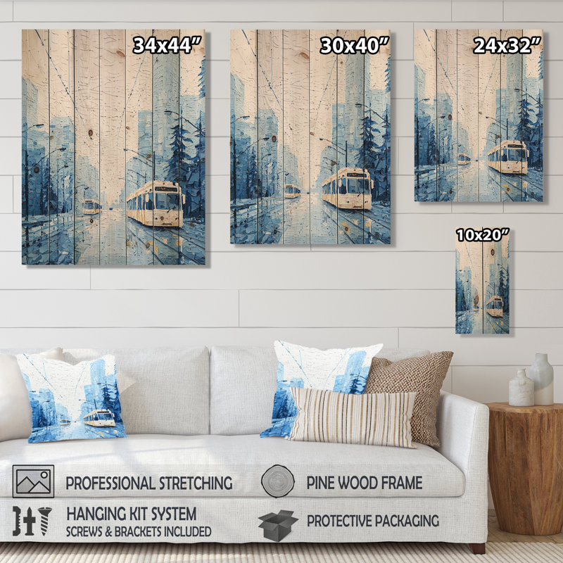 Vancouver Majestic Cityscape I - impression traditionnelle en bois bleu sur bois de pin naturel, H 32 po x l 24 po