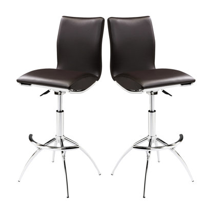 Modern Adjustable Height Bar Stools In Brown, Easy To Clean, Of 2 2pcs Brown Stools, With Shock-absorbing Feature And Frame