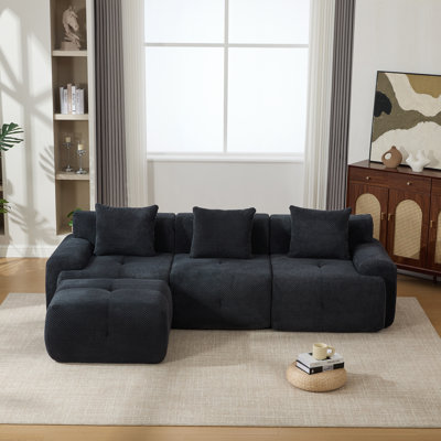  Modular L Shaped Sectional Sofa, 4-Piece Cloud Tufted 3 Seater Couch with Deep Seat Ottoman and Pillows for Living Room, Charcoal