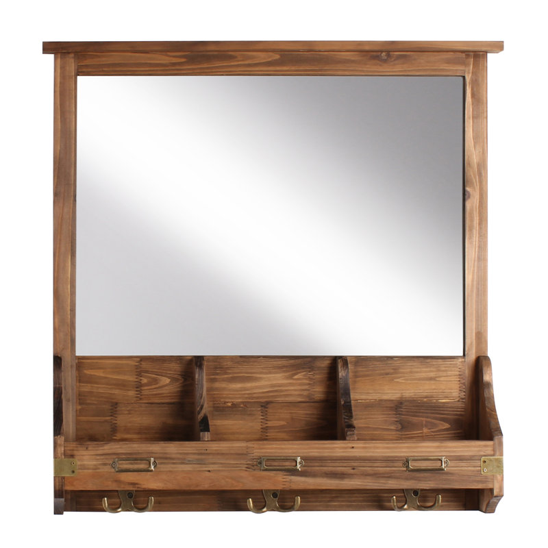 Stallard Rustic Brown Wood Wall Organizer with Mirror