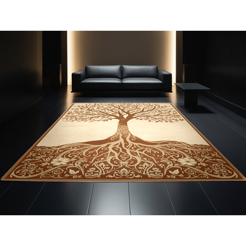Tapis moelleux moelleux à motif floral avec branches et racines, 8 x 12