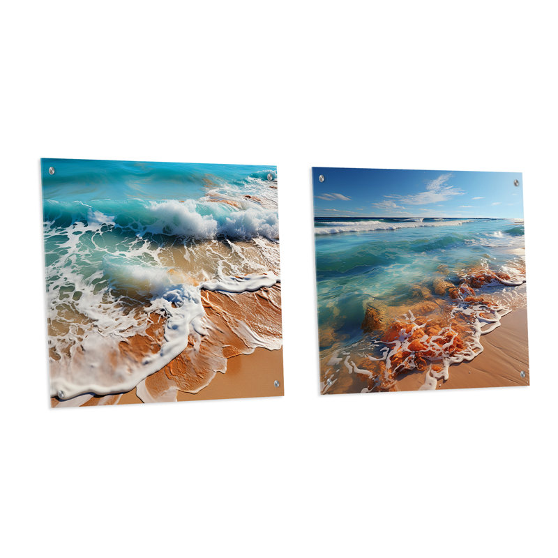 Vue aérienne de la plage symphonique - ensemble de 2 verres muraux en acrylique Coastal Beach, H 36 po x l 73 po