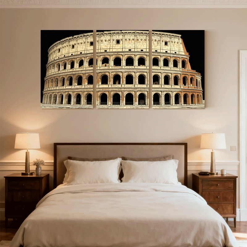 Scénario et paysages urbains Colisée Rome, architecture antique, ensemble de 3 reproductions d'art sur toile