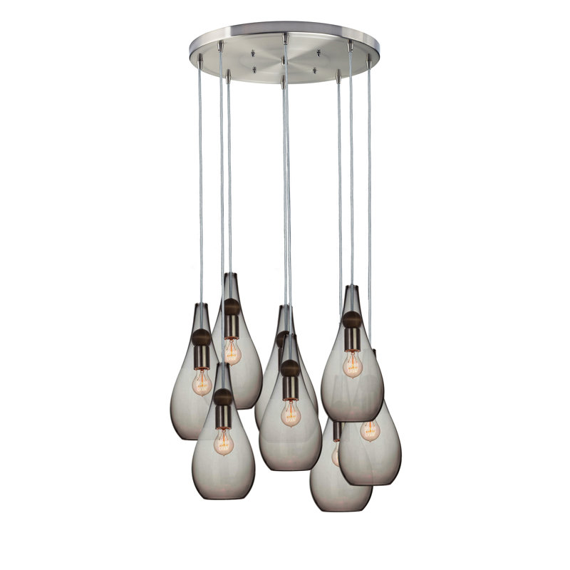 Earth 8 - Light Chandelier, Nickel Braided Cord, Smoke Glass, 72" H x 18" W x 18" D