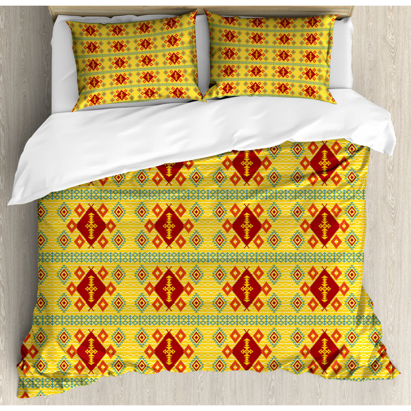 Rustic Polyester Geometric Shapes Duvet Cover, Queen Duvet Cover + 2 Standard Shams