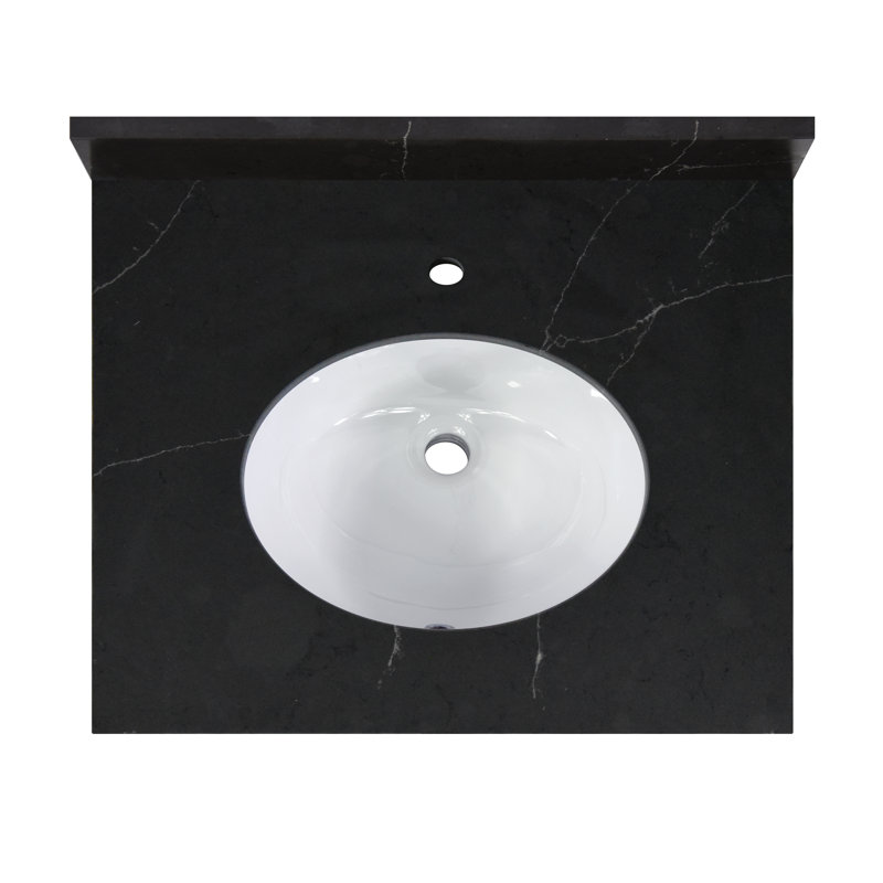 25'' Quartz Single Bathroom Vanity Top with Sink, Broadway Black