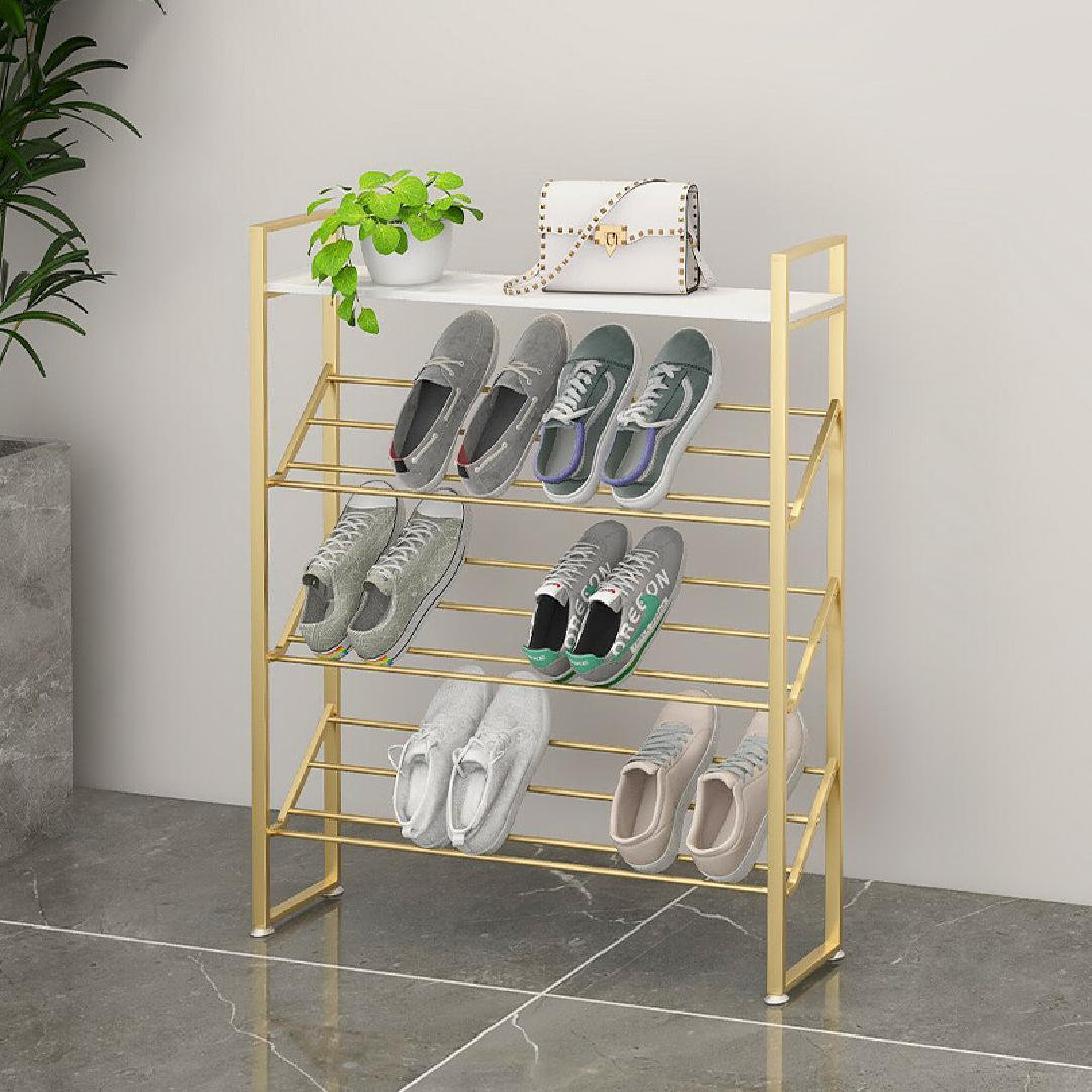 Household Essentials 41.5 in. H 12-Pair 12-Tier Off White Canvas Shoe Rack, Natural and Silver