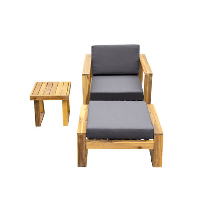 Wood Lounge - Chair, & Compact Side Table Comfortable Cushions Suitable For Patio, Balcony, Garden Patio Chair And Enhance Your Outdoor Entertainment Area