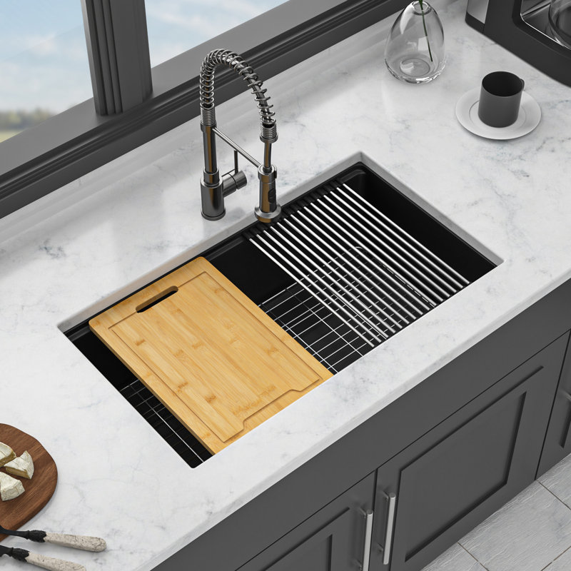 30X19" Quartz Undermount Sink Black - Granite Composite Workstation Time Saving Kitchen Cool Design