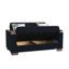 Convertible avec garniture en bois avec rangement, bleu foncé, collection X, collection de sièges de bureau peu encombrants, revêtement en chenille bleue, garni, efficace