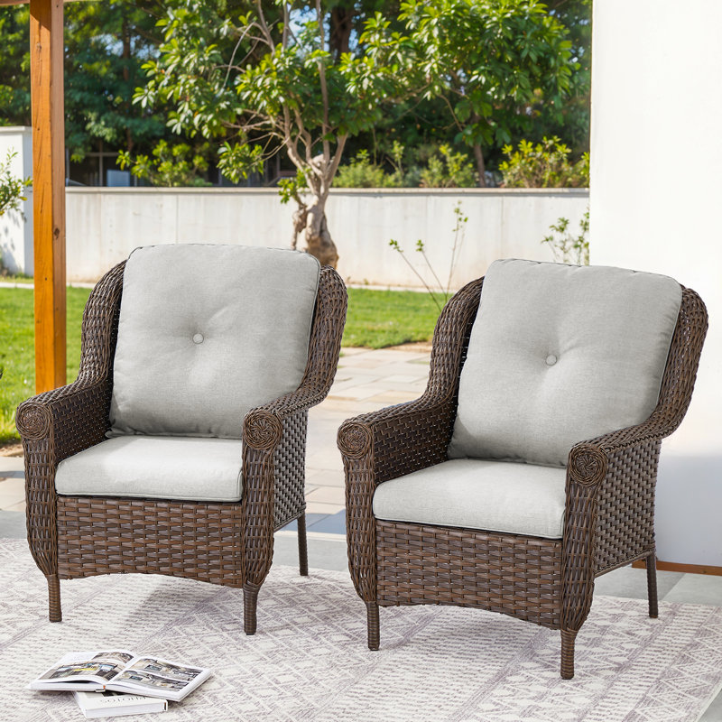 Lark Manor Outdoor Wicker Patio Chairs Set Of 2 With Olefin Cushions Weather-Resistant, Beige