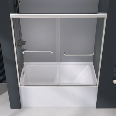 56 à 60 po X P 72 po H Porte de douche coulissante double en alcôve chromée avec cadre en verre transparent